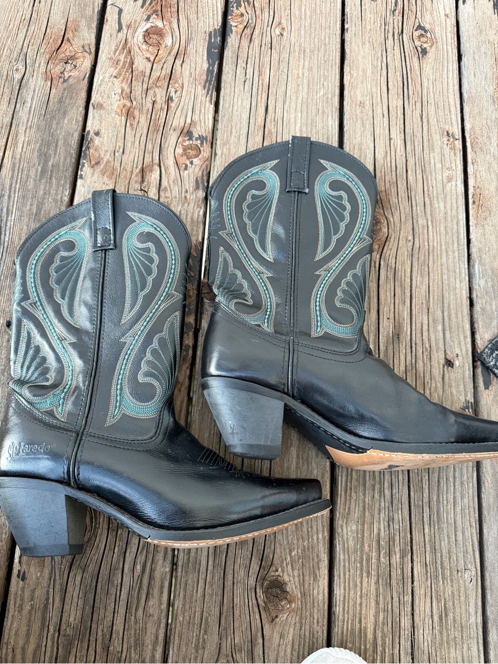 Laredo Black Women's Western Cowboy Boots with Teal Stitching 8.5